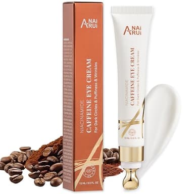 ANAiRUi Koffein Niacinamid-Augencreme gegen dunkle Augenringe und Schwellungen, Anti-Aging & Friming Augencreme mit Augenroller gegen geschwollene Augen, 0.5 FL OZ