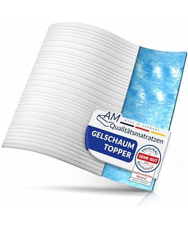 AM Qualitätsmatratzen Gel Topper 180x200 - Made in Germany - Gelschaum Topper 180x200cm mit waschbarem Bezug - Oeko TEX zertifizierter Memory Foam Matratzentopper 180x200 - Matratzenauflage weich