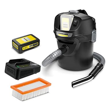 Kärcher 18 V Akku-Asche- und Trockensauger AD 2 Battery Set ideal für Kamin- und Pelletöfen, inkl. 18 V/2,5 Ah Akku und Schnellladegerät, flammhemmendes Material, Saugschlauch: 1,2 m