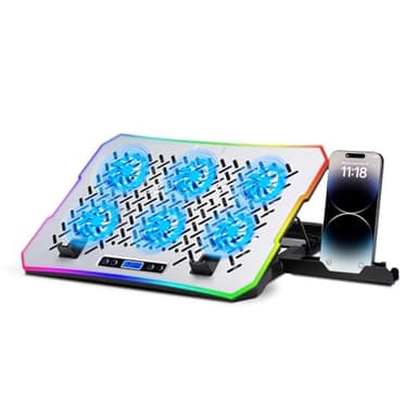 NK Tragbarer Gaming-Kühlschrank, 17 Zoll (43,2 cm), 10 RGB-LED-Modi, 6 leise Lüfter mit einstellbaren Geschwindigkeiten, 4 einstellbare Höhen, USB-Anschluss, Telefonhalterung, schnelle Kühlung