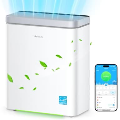 GoveeLife Smart Luftreiniger für große Räume bis 97 m², PM2.5-Monitor, HEPA-Schlafmodus, 3-in-1 Luftreinigungsfilter mit App- und Alexa- Steuerung für Tierhaare, Pollen, Perfekt für Allergiker