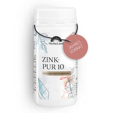 Herbaland® Zink Tabletten 10 mg 365 Tabletten für 1 Jahr | Zink Hochdosiert, für ein starkes Immunsystem, Haut, Haare, Nägel, gesunde Knochen & Zellschutz | Zinc Supplement vegan, Made in Germany