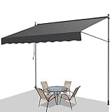 Fiqops Klemmmarkise Balkon, Höhenverstellbar Abdeckhauben Markisen UV-beständig Sonnenschutz Garten Wetterfest Balkonmarkise ohne Bohren, 300x120x 200-300cm Grau