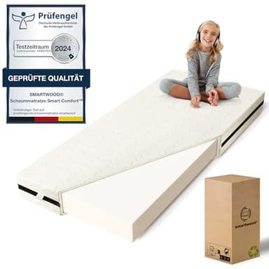 smartwood Kindermatratze 90x200 12cm Matratze für Kinder - H2 Schaumstoffmatratze Oeko-TEX-Zertifiziert - Wendbar - mit Waschbarem Antiallergischem Bezug – SmartComfort | Made in EU