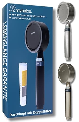 MyHalos® Handbrause Duschkopf mit Filter, Wassersparend Hochdruck Duschfilter, 3-Schichten-Filtration gegen Chlor, Bakterien & Kalk, Antikalk, Für Hartes Wasser, Shower Head, Shower Filter