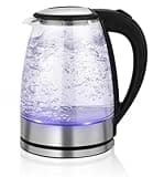 Glas Wasserkocher 2.0 liter,2300w,BPA-frei,blaue LED-Beleuchtung,schnelles Kochen,Trockenaufschutz,360°-Sockel, Wasserkocher aus Borosilikatglas,automatische Abschaltung,leiser Wasserkocher