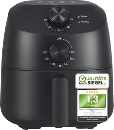 aeco Cube 2.0 Mini Airfryer – Kompakte Heißluftfritteuse, 2 Liter, BPA-frei, 60 Min. Timer, Antihaft, 80% weniger Öl, energieeffizient, Automatische Abschaltfunktion