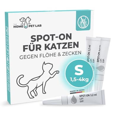The Home Pet Lab Spot On Zecken- und Floh Schutz für Katzen, Effektiver Zeckenschutz für die Katze, 3 Monate Langzeitwirkung gegen Zecken (S: 1,5-4 Kilo)