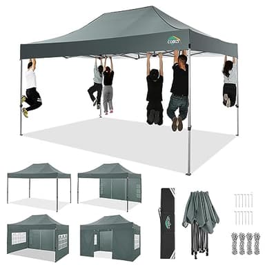 COBIZI 3x4,5 Pavillon Faltpavillon 3x4,5 Wasserdicht Stabil Winterfest 3.0, Gartenpavillon UV Schutz mit 4 Seitenteilen Festival Partyzelt Sonnenschutz Pavillon, Grau