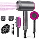 Ionen Föhn AC Motor 1800W Haartrockner, Schnelltrocknen Hair Dryer, Profi Fön mit 3 Hitze-Einstellungen, Kaltlufttaste mit 1 Diffusor 2 Konzentratoren 2 Kamm für Frauen Mann