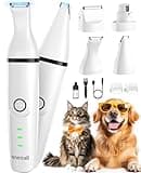 oneisall 4in1 Leise Schermaschine Hund Katze, Wiederaufladbar Hundeschermaschine&Pfotentrimmer&Krallenschleifer mit 4 Multifunktions-Schneidköpfen für Körper, Pfoten, Augen, Ohren, Gesicht (Weiß)