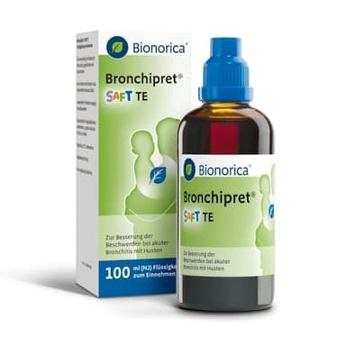 Bronchipret® Saft TE für Kinder ab 1 Jahr – 3-fach Effekt gegen Husten, Schleim und Entzündungsbeschwerden in den Bronchien, pflanzliche Thymian-Efeu-Kombination, zuckerfrei, 100 ml, Saft