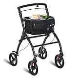 Juskys Aluminium Wohnungsrollator Aktiv mit Transporttasche & Tablett - Indoor Rollator schmal, leicht & faltbar - Gehhilfe für Senioren - Schwarz