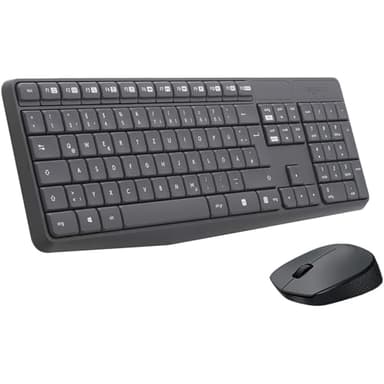 Logitech MK235 Kabelloses Set mit Tastatur und Maus für Windows, 2,4 GHz kabelloser Unifying-USB-Empfänger, 15 FN-Tasten, Lange Batterielaufzeit, PC, Laptop, Deutsches QWERTZ-Layout - Grau