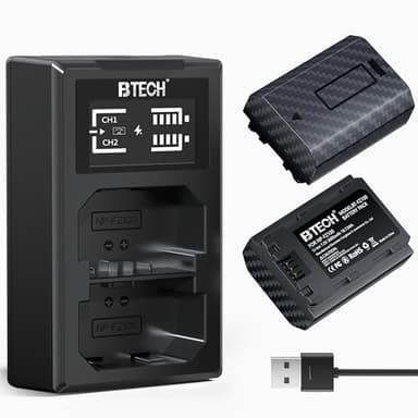 BTECH NP-FZ100 Akkus 2600mAh mit USB-C-Schnellladegerät, Kompatibel mit Sony Alpha 7 III/IV, A7R III–V, A7C, A7S III, A9-Serie, A6600/A6700, FX3/FX30 – Komplettes Kamera-Ladeset für Reisen & Studio