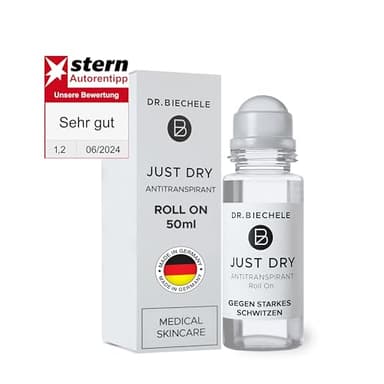 Dr. Biechele Just Dry Antitranspirant Deo gegen starkes Schwitzen I Anti Schweiß Deo für schwitzige Hände & Achselschweiß I Deoroller für Damen & Herren, Deodorant 50 ml