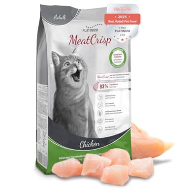 PLATINUM - Katzenfutter MeatCrisp Adult Chicken aus dem Frischfleischtrockner - 1,5kg Katzenfutter trocken mit 83% Frischfleisch - Trockenfutter für Katzen - Crispy Biss und leicht verdaulich