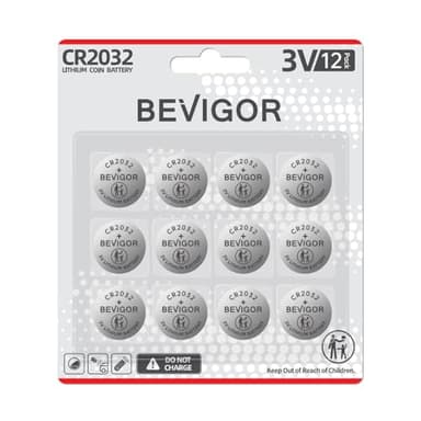 Bevigor 2032 Batterie Kompatibel mit AirTag CR2032 Lithium 3V Münzbatterie für Kindersicherheit, passend für Schlüsselanhänger, intelligente Sensoren, Waagen und mehr (CR2032-12)