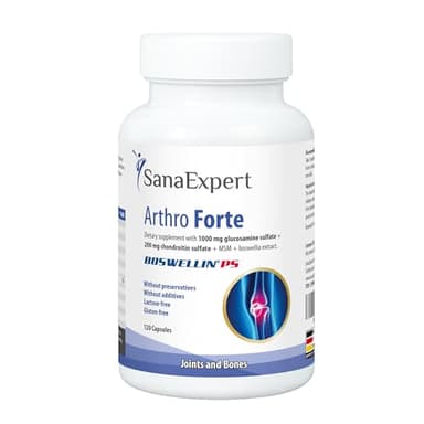 SanaExpert® Arthro Forte, Nahrungsergänzung für Gelenke, Knochen, Knorpel mit MSM, Glucosaminsulfat, Weihrauch, Chondroitin, ohne Zusätze, 120 Kapseln