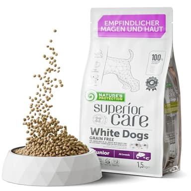 Nature's Protection Superior Care Hypoallergenes Hundefutter Trocken Getreidefrei für Alle Rassen - Welpenfutter mit Lachs für weiße Hunde, Entfernt Braune Tränenflecken, 1.5kg