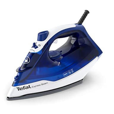Tefal Express Steam Dampfbügeleisen, 2400 Watt, Dampfstoß: 180 g/Min., 270 ml Fassungsvermögen, schnelles Aufheizen und effizientes Bügeln, Keramik-Bügelsohle, Tropfstopp, blau, FV2838