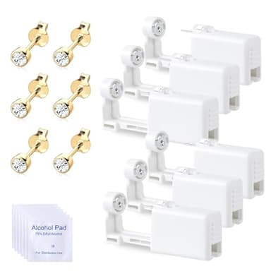 Voarge 6 Stück Ohrlochstechpistole, Einweg-Steril-Sicherheits-Ohrnasen-Piercing-Pistolen-Kit Schmerzfreies Selbst-Piercing-Werkzeug mit Ohrstecker-Asepsis-Pierce-Kit Piercing-Zubehör, Gold transparent