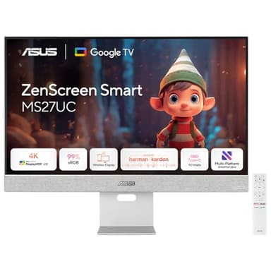 ASUS ZenScreen Smart MS27UC - 27Zoll 4K UHD Monitor - GoogleTV, 5-Watt Speaker, Miracast und Chromecast, DisplayHDR 400 - IPS Panel, 16:9, 3840x2160, HDMI, USB-C mit 90W PD, ergonomisch, Fernbedienung