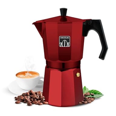 Cecotec Italienische Kaffeemaschine Mokclassic 600 Red. Aluminium-Kaffeemaschine, für alle Herdarten, 6 Tassen, Silikondichtung, ergonomischer und hitzebeständiger Griff, Edelstahlfilter und Ventil