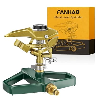 FANHAO Rasensprenger mit Metallsockel, Pulsationssprenger, Impulsprenger zur Bewässerung Flächen bis 540 m², 360° drehbar für große Flächenabdeckung