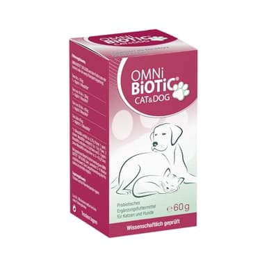 OMNi BiOTiC CAT & Dog | Zur Stabilisierung Einer sensiblen tierischen Darmflora | Probiotisches Ergänzungsfuttermittel für Hunde und Katzen | Mit dem hochwertigen Ballaststoff MOS | 60 g Pulver