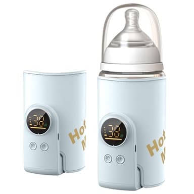 Drahtloses Milchwärmer, mit LED Temperaturdisplay 8000mAh Flaschenwärmer Baby Unterwegs 6 stufige Schnellheizung USB C Ladung Wärmedämmhülle für Muttermilch und Reisen Blau