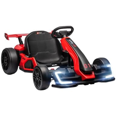 HOMCOM Kinder Elektro Gokart 24 V 6-12km/h Drift Kart mit Driftmodus, Langsamem Start, 3-Fach verstellbarem Sitz Go Kart mit Anzeige Musik, Sicherheitsgurt Kinderfahrzeug für 6-12 Jahre Kinder Rot