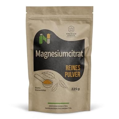 NUPA Magnesiumcitrat Pulver – 225 g (100 Portionen) – Hochdosiert – 200 mg Magnesium pro Portion – 100% Reines Magnesiumcitrat – Vegan & Ohne Zusatzstoffe – Laborgeprüft