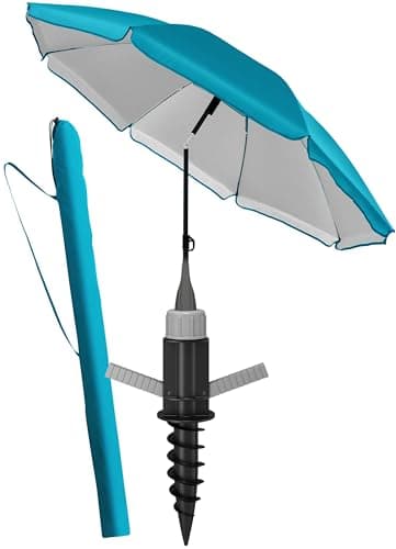 4smile Sonnenschirm Strand SunnyJoy 3-IN-1-SET, Fb. Türkis - Strandschirm Ø 200 cm + Bodenhülse + Schutzhülle - Strandschirm windfest stabil, Strandschirm mit UV-Schutz 50+