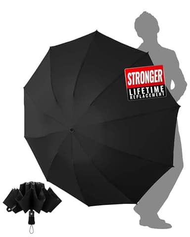 Chakipee Regenschirm Groß Sturmfest für Regen Kompakter Reise Schwarz - Automatik Auf und Zu für Herren und Damen Winddichter - mit 10 Rippen Regenschirm xxl 210T-Stoff Robuster und Hochwertiger