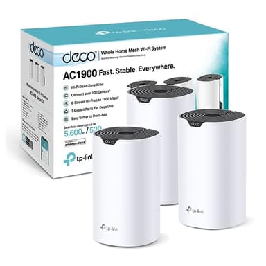 TP-Link Deco S1900 Mesh WLAN Set (3er Pack), AC1900 Dual Band Router & Repeater, 3X Gigabit Ports für Jede Einheit, empfohlen für Häuser mit 3-5 Schlafzimmern, Umfassender Jugendschutz