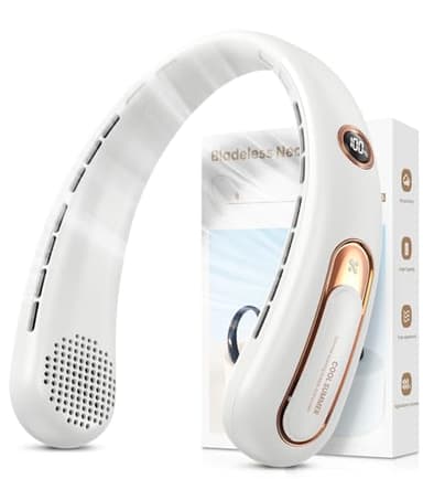 Nackenventilator, 3 Stufen Leise und Leistungsstark Bladeless Halsventilator mit LED-Anzeige, 4000mAh Akku Ventilator USB Aufladbar für 15H, Freihändige Leicht Ventilator Tragbarer für Küche,Unterwegs