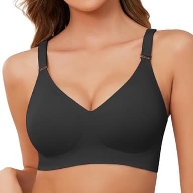 Xnova Damen BH Ohne Bügel Bequemer, Nahtloser V-Ausschnitt Bralette T-Shirt Schlaf Minimizer BHS Breite Träger, Seamless Bra mit Zusätzlicher BH-Verlängerung (Schwarz 02, M)