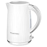 Russell Hobbs Wasserkocher [1,7L 2400W] Eden Weiß, Edelstahlakzente (herausnehmbarer Kalkfilter, Deckelöffnung per Knopfdruck, Wasserstandsanzeige, leuchtender Schalter, BPA frei) Teekocher 27360-70