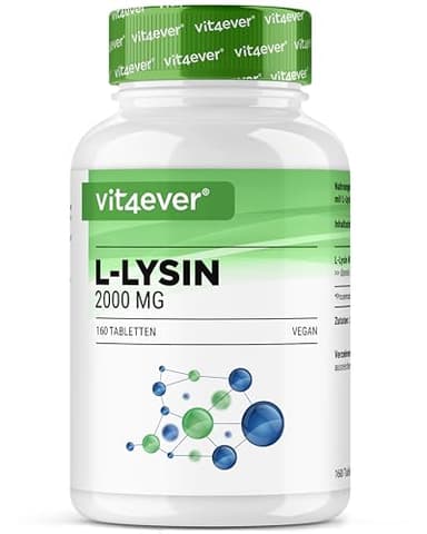 vit4ever L-Lysin - 160 Tabletten - Hochdosiert mit 2000 mg L-Lysin HCL pro Tag - Aus pflanzlicher Fermentation - Ohne unerwünschte Zusätze - Vegan