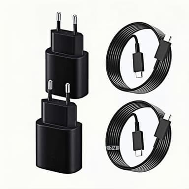 25W USB C Ladegerät 2er-Pack Schnellladegerät mit 2m Ladekabel für iPhone 17/15/16 Serie, USB C Netzteil Stecker für Samsung Galaxy S26/S25/S24/S23/S22/S21/A55/A54/A51 (Schwarz)