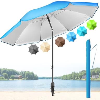 Menz Sonnenschirm Strand - UPF 50+ Sonnenschutz Strand, Strandschirm Ø 180 cm, Sonnenschirm mit Schutzhülle, Strandschirm windfest stabil, Fb. Blau