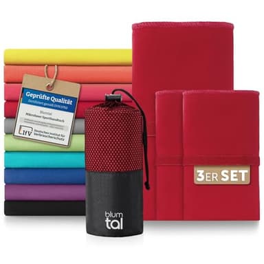 Blumtal Mikrofaser Handtuch 3er Set 180 x 90cm + 2X 80 x 40cm - Mikrofaser Handtuch Set 3-teilig - schnelltrocknendes Microfaser Badetuch groß - Sporthandtuch - Reisehandtuch - Gym Towel Dunkelrot