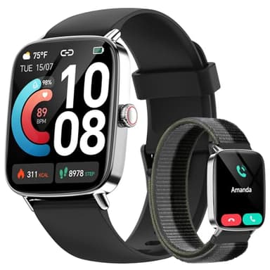 Smartwatch Herren Damen mit Telefonfunktion,1.85" HD Uhren mit Herzfrequenz Schlafmonitor SpO2 Schrittzähler,110+ Sportmodi Fitnessuhr,IP68 Wasserdichte Smart watch Kompatibel für iOS/Samsung/Android
