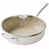 Redchef Bratpfanne Induktion 28cm, Pfanne mit Deckel Antihaft Beschichtung Keramikpfanne, Bratpfannen Keramik mit Edelstahlgriff, PTFE-frei PFOA-frei PFAS-frei, Backofenfest, Spülmaschinenfest Beige
