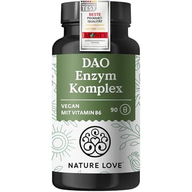 NATURE LOVE® DAO Enzym Komplex – 90 Kapseln - mit Vitamin B6 für einen normalen Energiestoffwechsel* – hochdosiert – aus Erbsensprossenpulver, bis zu 90 Tage Vorrat - 182.700 HDU vegan, laborgeprüft