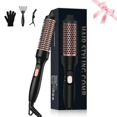 UKLISS Thermobürste 32mm Thermal Brush, Pro Leichte Thermo Rundbürste 200℃, Hot Brush Einfach zu Verwenden - für Natürlicher Locken & Glatteres Aussehen, Geeignet für Anfänger (Schwarz Gold)