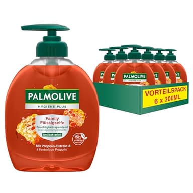 Palmolive Seife Hygiene-Plus Family 6 x 300 ml - Flüssigseife zur sanften Reinigung der Hände, antibakteriell, für alle Hauttypen, flüssige Handseife