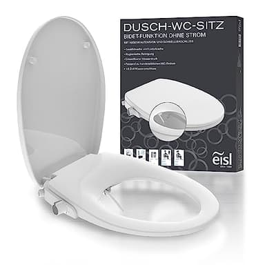 EISL Dusch WC-Sitz Aufsatz (kein Stromanschluss für die Dusch Funktion benötigt), Toilettensitz mit Bidet Einsatz, Po Dusche & Absenkautomatik (inkl. Anschlussset), Weiß