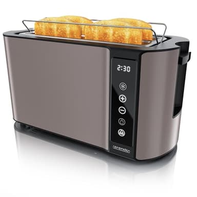 Arendo - Edelstahl Toaster Langschlitz 4 Scheiben- Touchscreen – Doppelwandgehäuse – 1500 W – Integrierter Brötchenaufsatz – 7 Bräunungsgrade – Brotzentrierung – Restzeitanzeige – Memoryfunktion